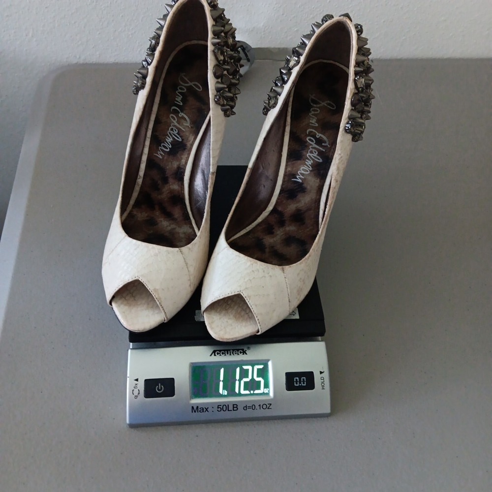 Sam Edelman Shoes Womens 8M Peep Toe Cream Leather Metal Spikes Punk Rock Biker - Picture 15 of 16
